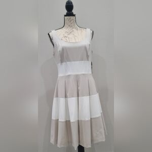 Ralph Lauren Beige and White Midi Dress Size 10